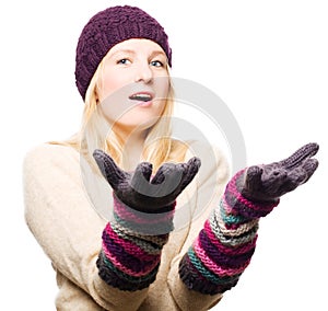 Beauty young woman in gloves and cap