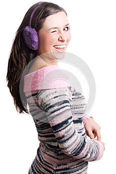 Beauty young woman with violet Headphones