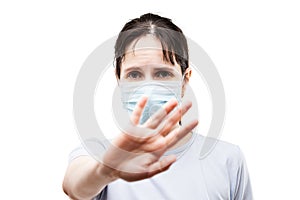 Beauty young woman wearing respiratory protective medical mask