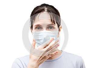 Beauty young woman wearing respiratory protective medical mask