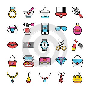 Beauty And Fashion Colored Vector Icons Set 2