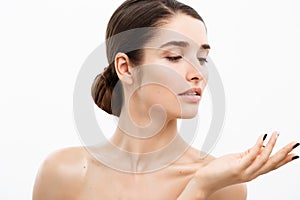 Beauty Youth Skin Care Concept - Close up Beautiful Caucasian Woman Face Portrait. Beautiful Spa model Girl with Perfect