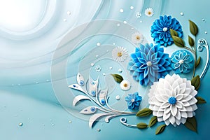 Beautyful blue and white flowers on a frame - card for gratulations photo