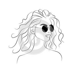 Beautyfull girl face. Attractive young woman portrait female beauty concept. Continuous one line drawing. Black and white vector