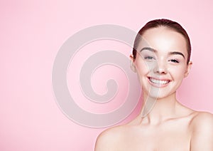 Beautyl girl natural makeup spa skin care on pink