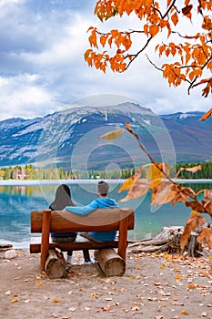 Beauvert lake at Jasper, Canada, Canadian lake popular for canoe