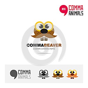 Beaver animal concept icon set and modern brand identity logo template and app symbol based on comma sign