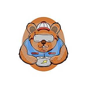 Beaver bear FPV drone pilot logo icon mascot illustration cute animal cartoon character