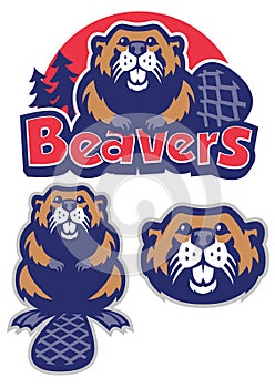 Beaver character mascot set