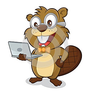 Beaver geek holding laptop