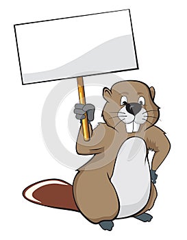 Beaver holding a nameplate