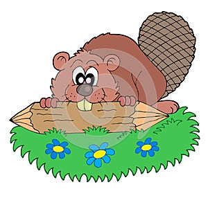 Beaver with log vector illustration