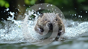 Beaver in water, splashes