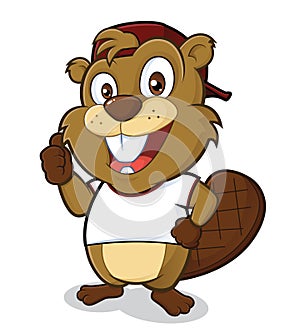 Beaver wearing a hat and a white t shirt photo