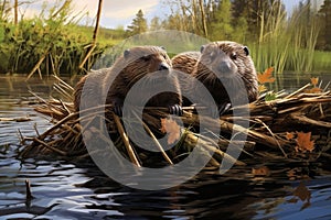 Beavers in a river Ai photo photo