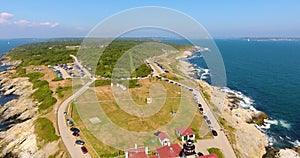 Beavertail Lighthouse aerial view, Jamestown, RI, USA