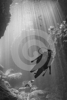 Beaytiful Latina Diver Inside a canyon