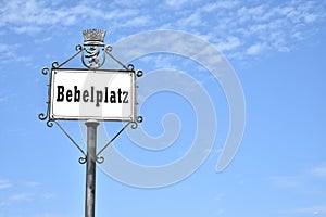 Bebelplatz sign marking site of book burnings in Mitte Berlin Germany