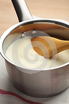 Bechamel sauce in a pan