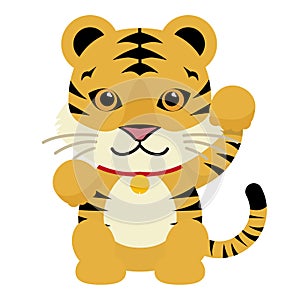 Beckoning cat pose tiger illustration