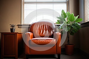 a beckoning cozy leather chair in a counselors office