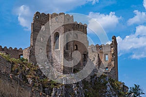 Beckov ancient castle in Slovakia. Ruins of antiquity in Slovakia.Historical Beckov castle near the Trencin city .Slovakia, Europe