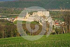 Beckov castle ruin over Beckov village