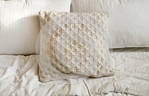 bed in the bedroom  white pillows and cozy linens