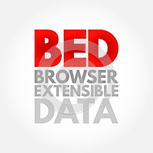 BED Browser Extensible Data - text file format used to store genomic regions as coordinates and associated annotations, acronym