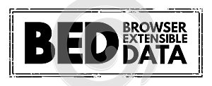 BED Browser Extensible Data - text file format used to store genomic regions as coordinates and associated annotations, acronym