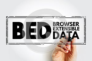 BED Browser Extensible Data - text file format used to store genomic regions as coordinates and associated annotations, acronym
