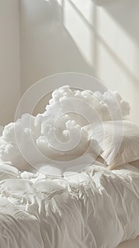 Bed Covered in White Fluffy Clouds in a Room