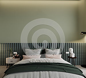 Bed and decors in the bedroom  Empty wall mockup photo