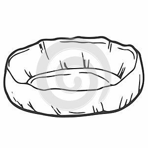 Bed for dogs and cats, isolated vector illustration contour doodle