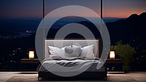 Minimalist 7x5 Bed Frame Mockup On Nightfall Background photo