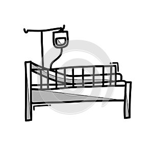 Bed hospital doodle vector icon. Drawing sketch illustration hand drawn line eps10