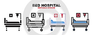 Bed Hospital icon set with different styles
