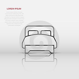 Bed icon in flat style. Bedroom sign vector illustration on white isolated background. Bedstead business concept