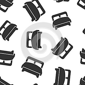 Bed icon in flat style. Bedroom sign vector illustration on white isolated background. Bedstead seamless pattern business concept