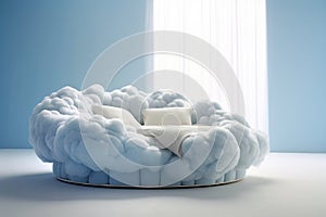 A bed made of clouds as a symbol of good sleep, sweet dreams, mental health and healthy states of mind. Fantasy and dream, rest,