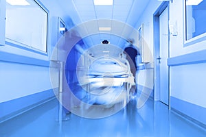 Bed in a modern clinic corridor