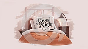 A bed with a pillow and blanket on it in front of the window, AI