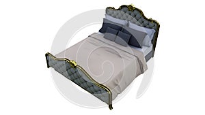 bed with pillows mockup, three dimensions view, white background