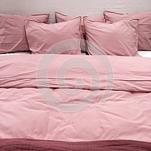 Bed with pink bedclothes photo