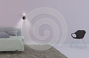 Bed Room Interior - Elegent style with chair and lamp, white floor empty white wall background. 3D rendering photo