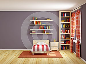 Bed room striped and books