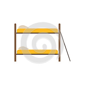 Bed side view vector icon comfortable apartment. Bedding room luxury pictogram mattress interior. Flat wooden furniture