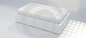 Bed and single mattress white color in a bedroom, comfort sleep concept. 3d render