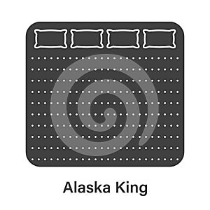 Bed Size Dimension. Mattress Alaska King Silhouette Icon. Bed Length Measurement for Bedchamber in Hotel or Home