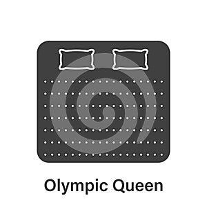 Bed Size Dimension. Mattress Olympic Queen Silhouette Icon. Bed Length Measurement for Bedchamber in Hotel or Home